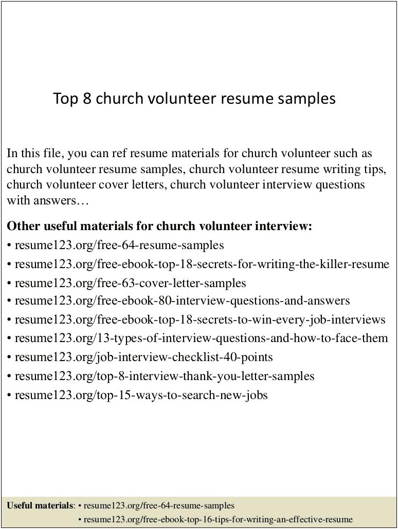 Should I Put Church Volunteer On Resume