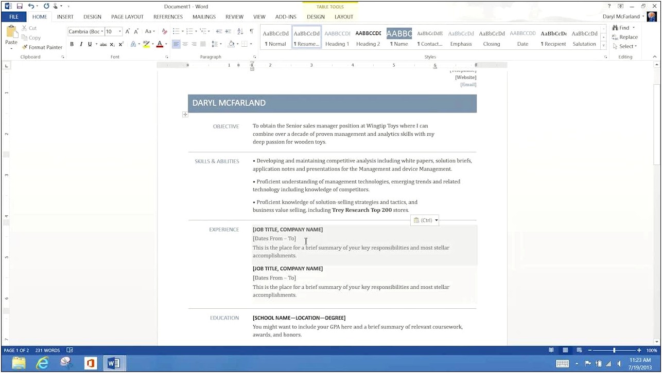 Show Template Boxes In Word For Resumes