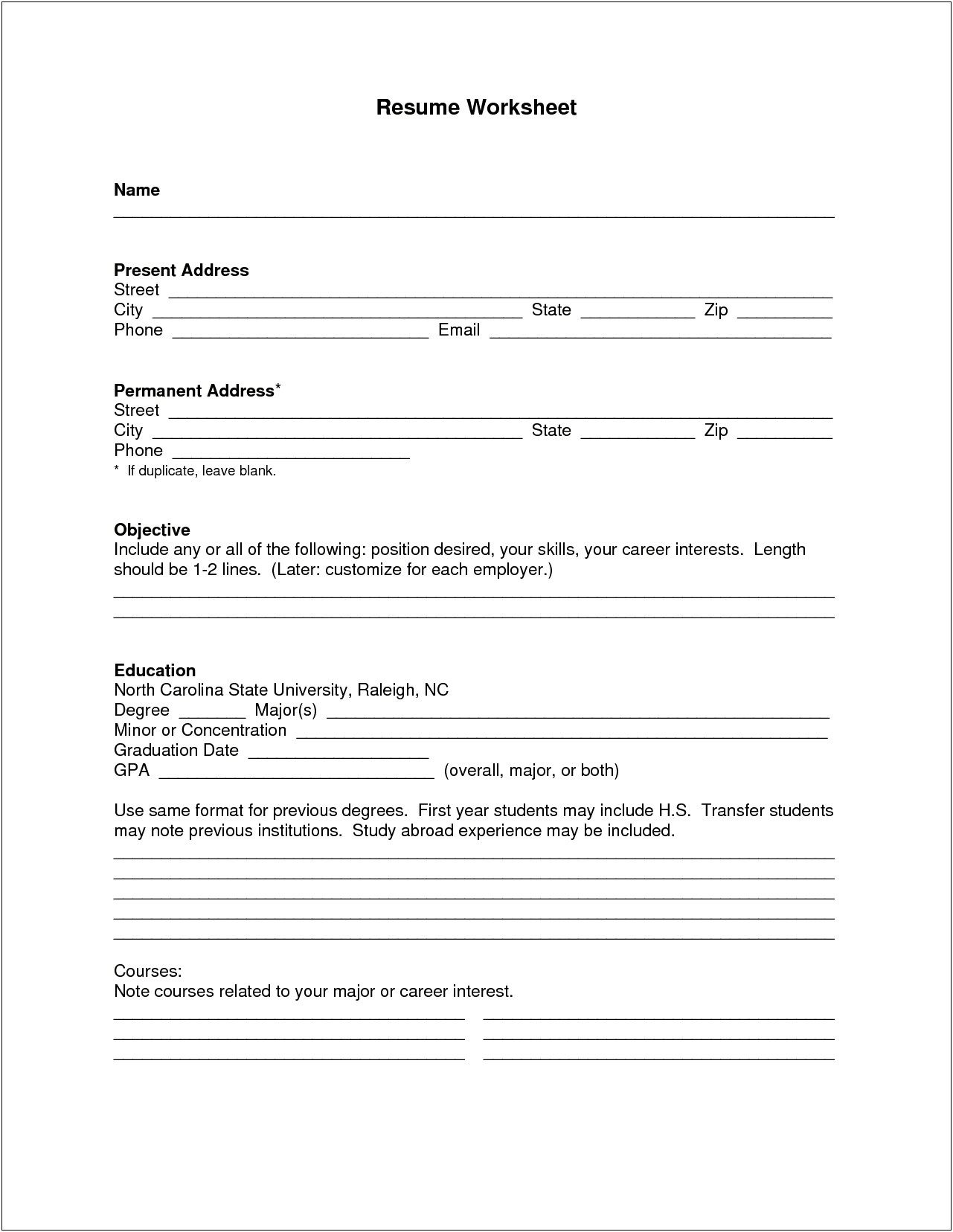 Simple Blank Job Application Resume Format