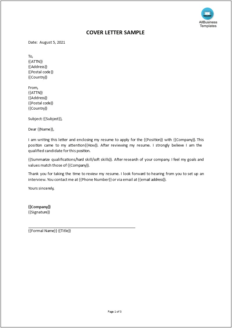 Simple Cover Letter Example For Resume