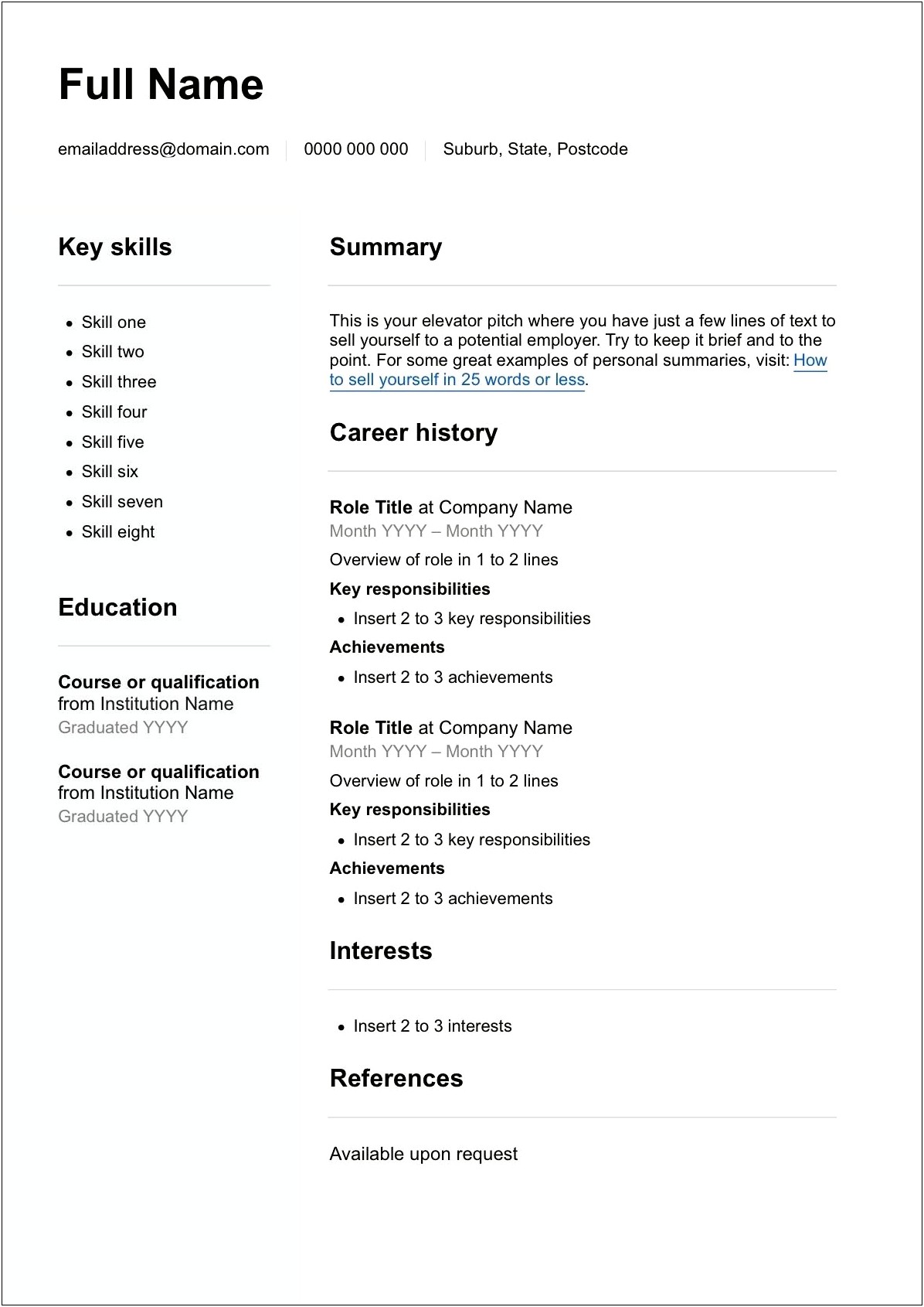 Simple Fill In The Blank Resume Templates