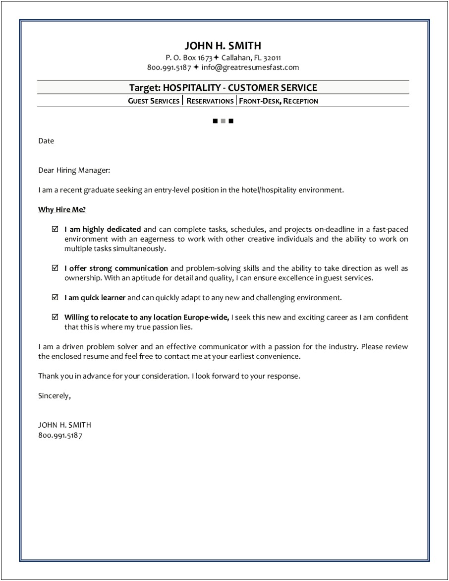 Simple Resume Cover Letter Examples Customer Service Free