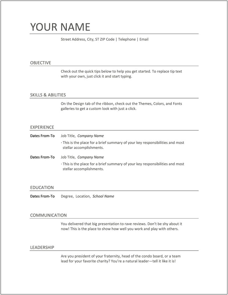 Simple Resume Format For Freshers Free Download