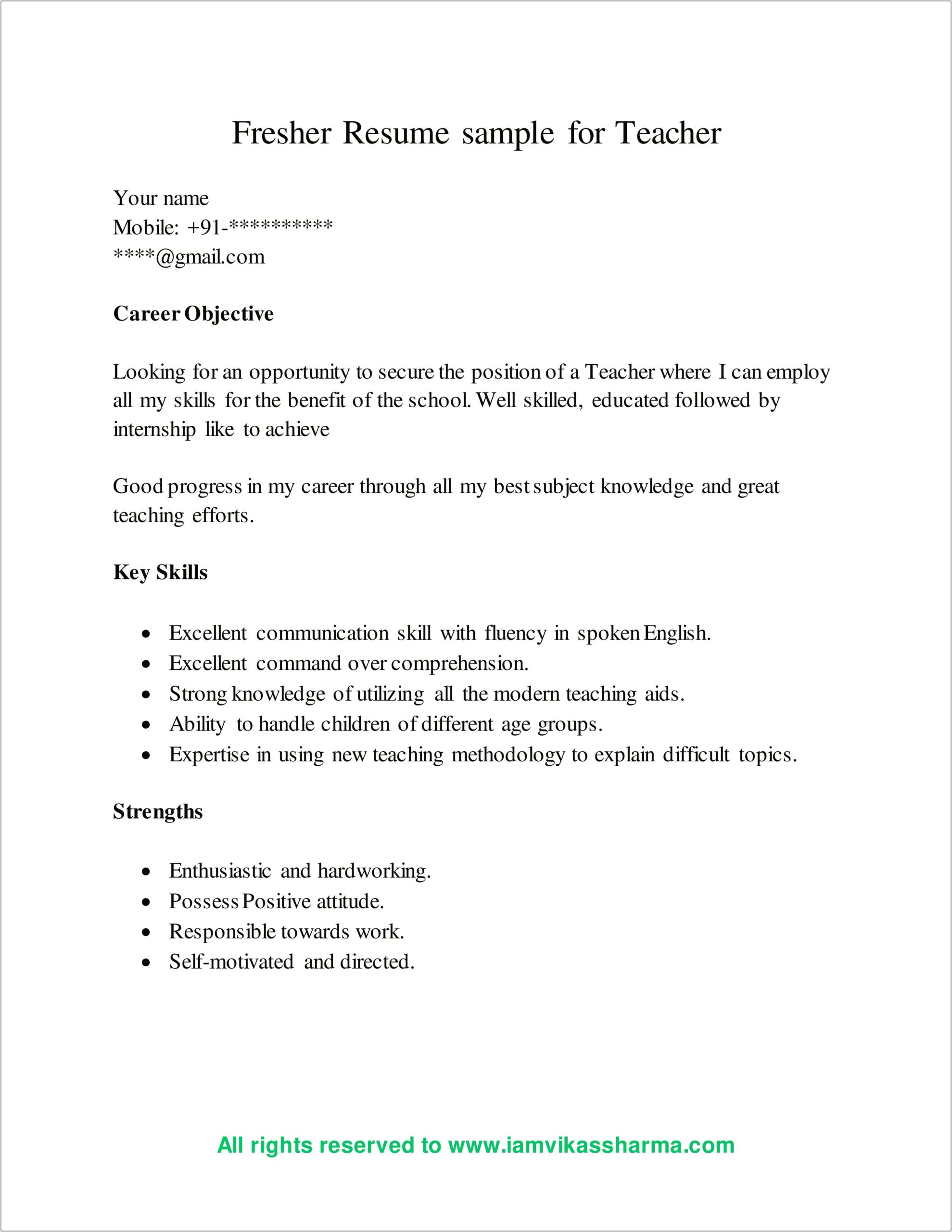 Simple Resume Format For Freshers Job
