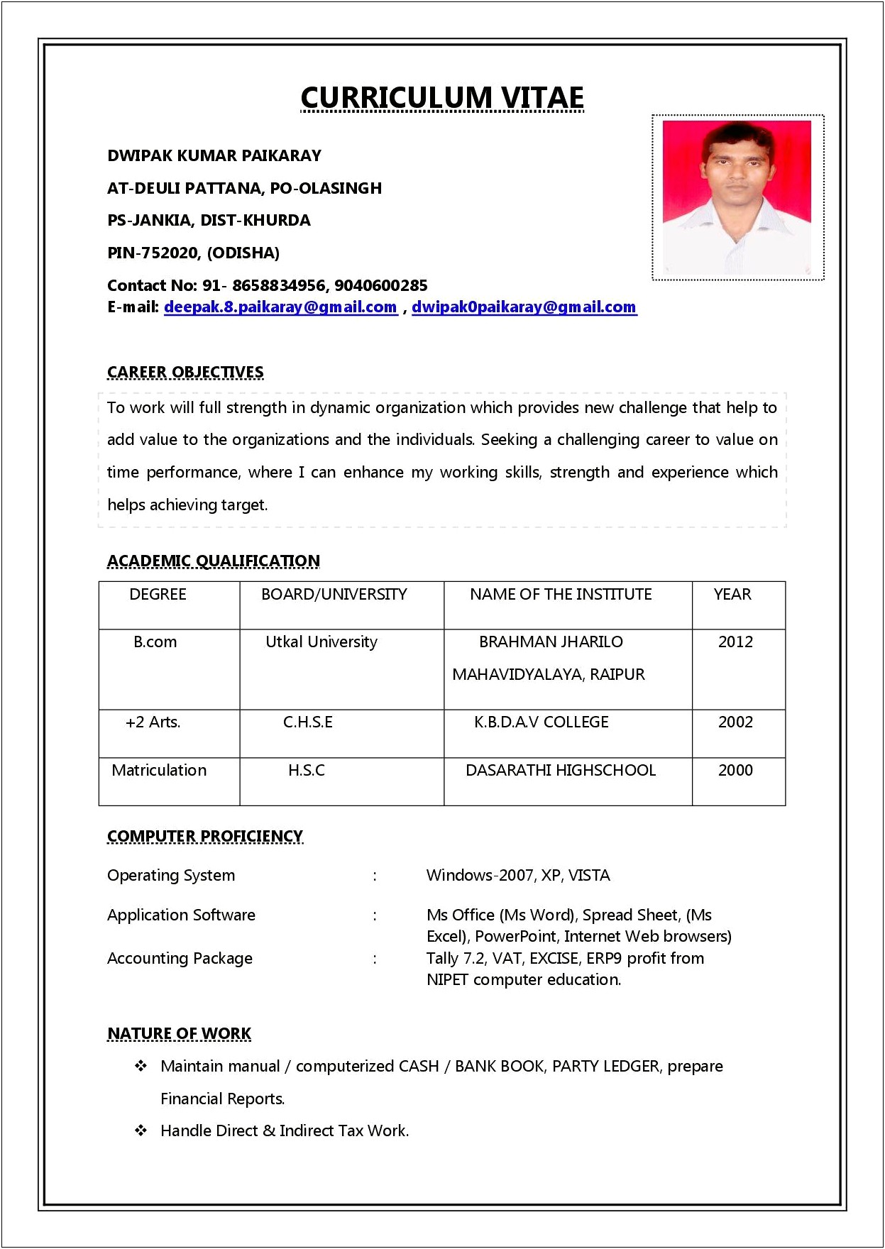 Simple Resume Format For Job Interview