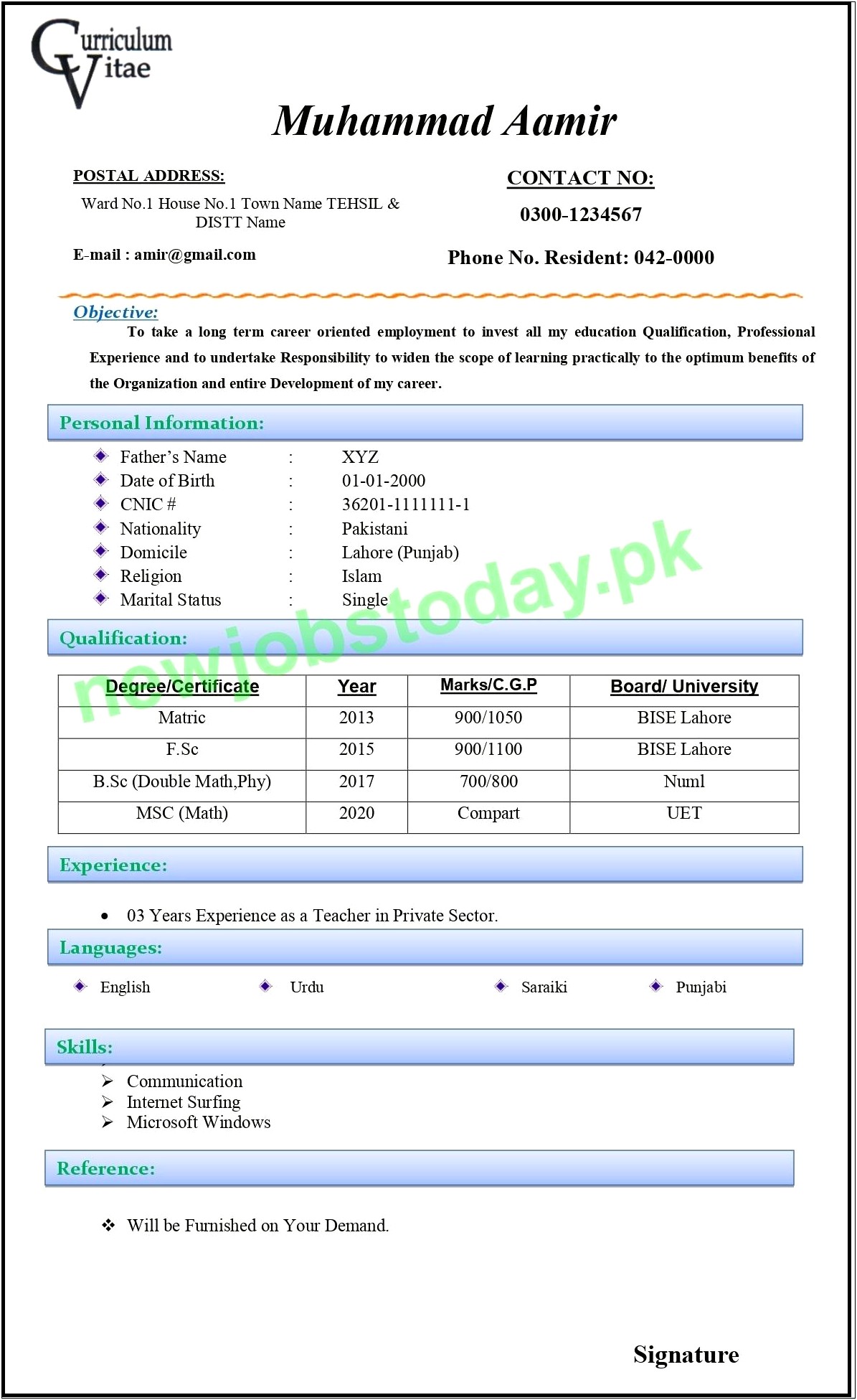 Simple Resume Format Pdf Free Download