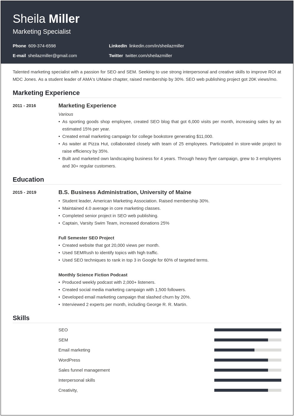 Simple Resume Template For College Students