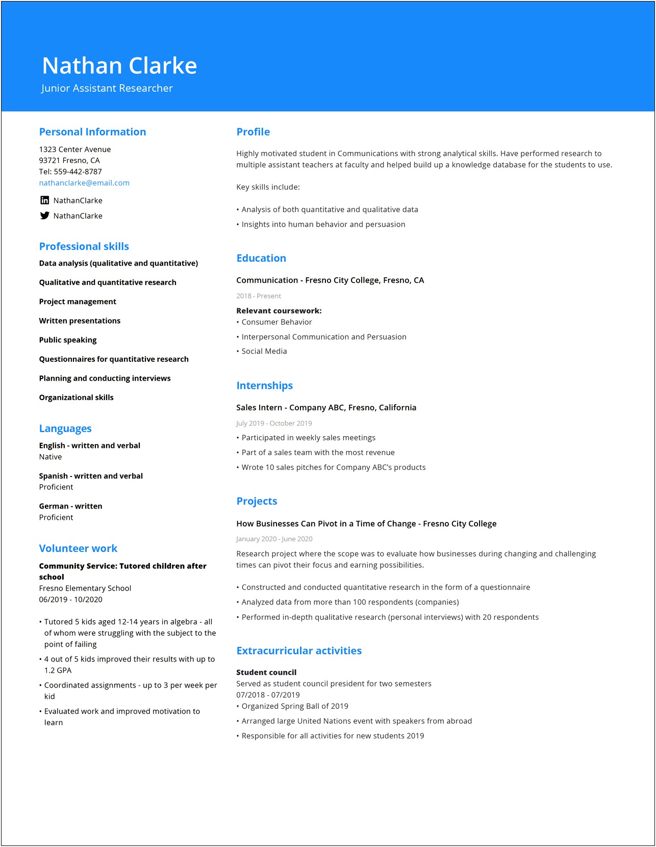 Simple Sample Resume Format For Freshers