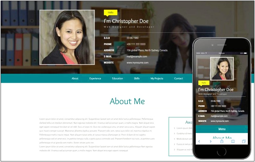 Single Page Resume Website Template Free