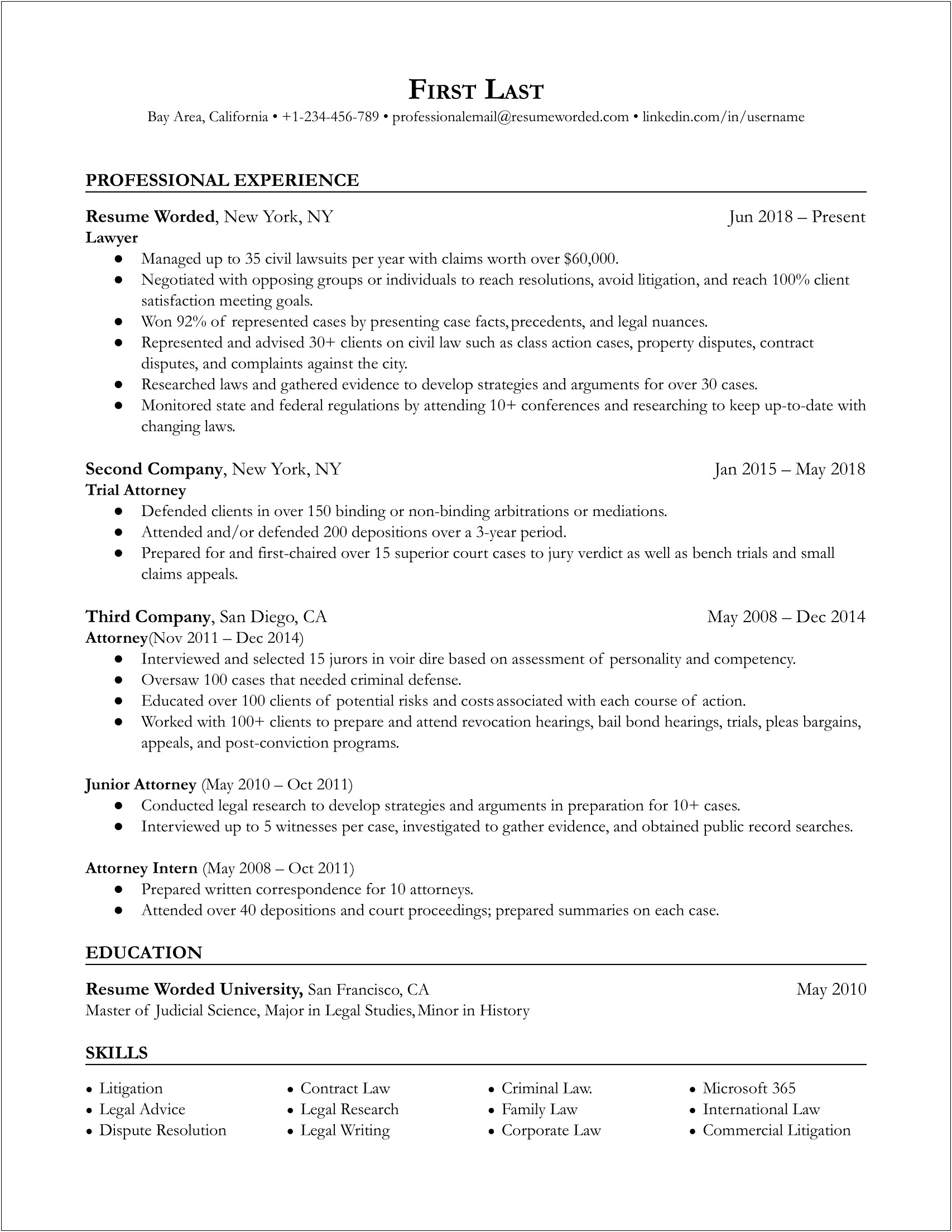 Skill Section For Law Students On Resume