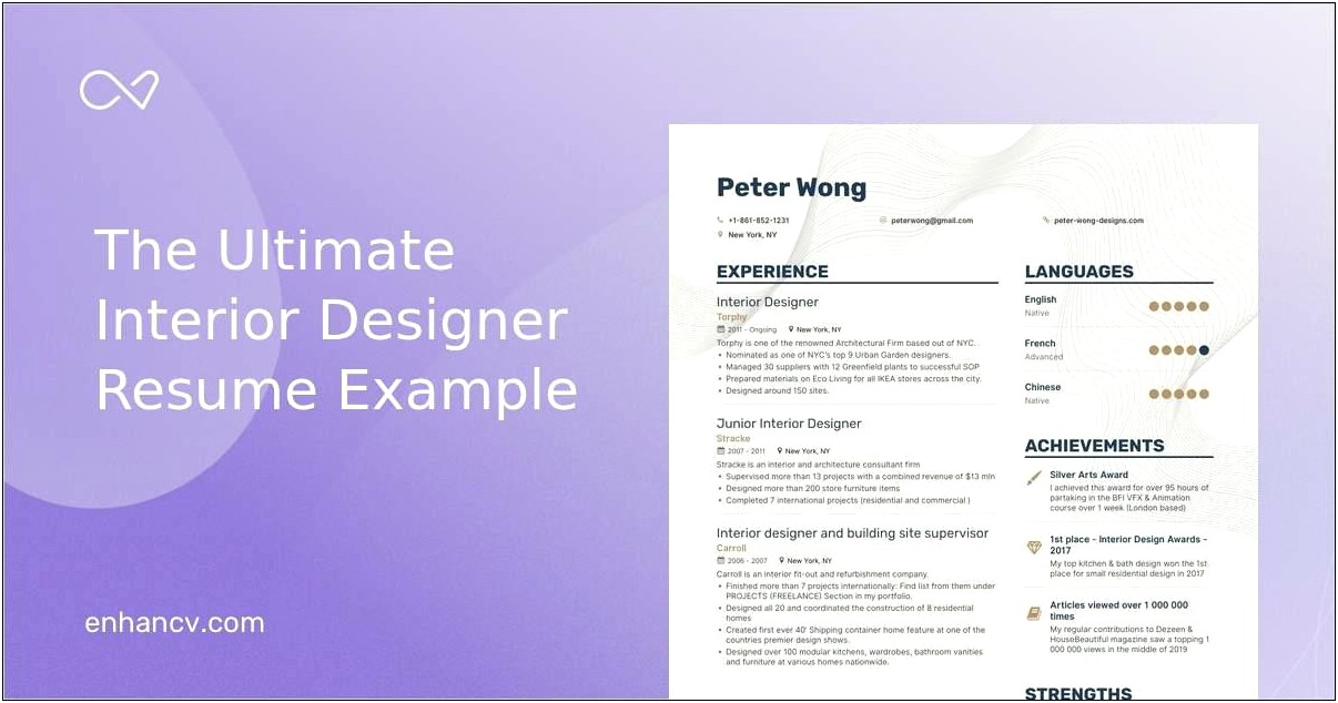 Skilled In Computer Aided Design Interior Design Resume