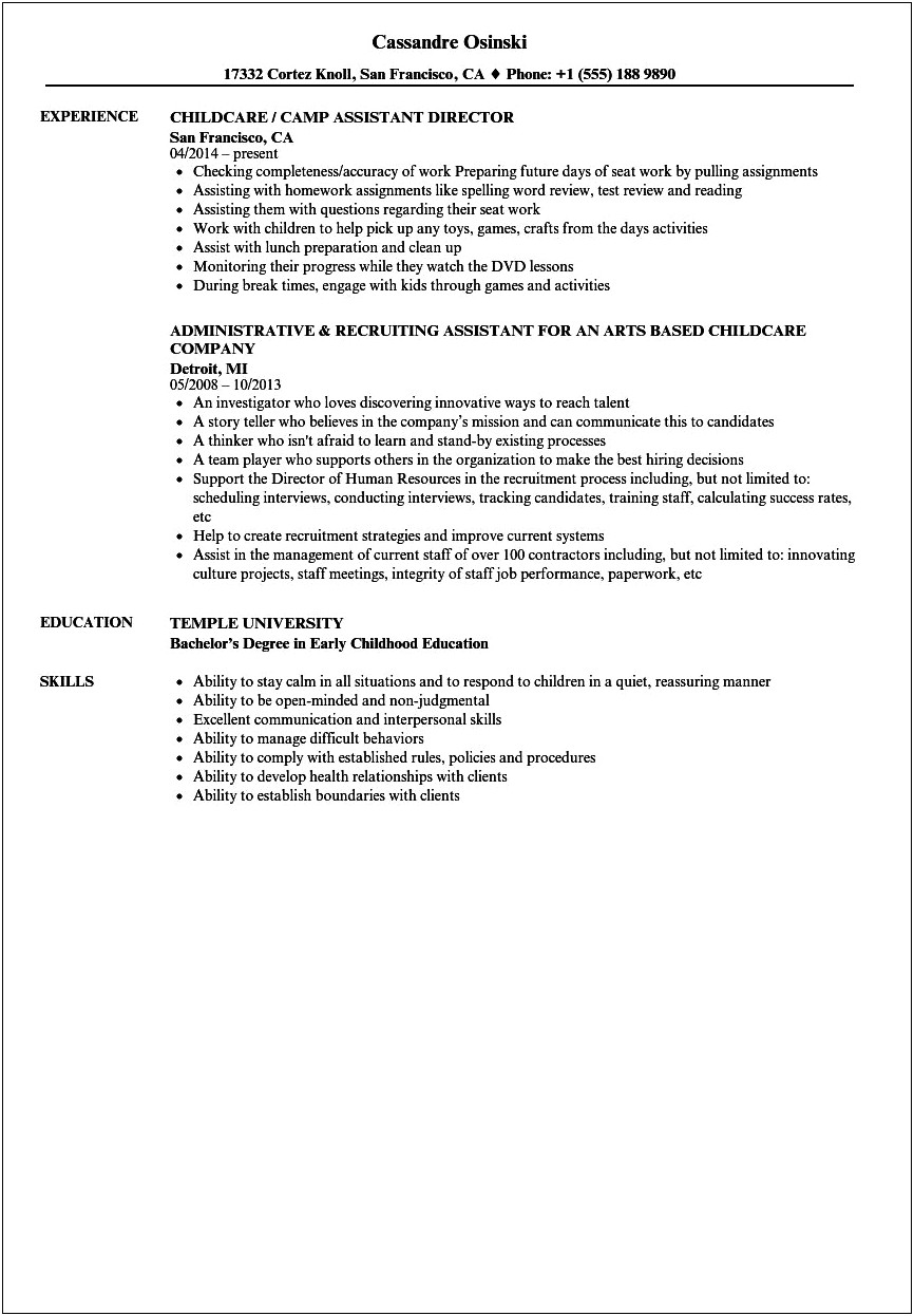 Skills And Abilities For A Childcare Worker Resume