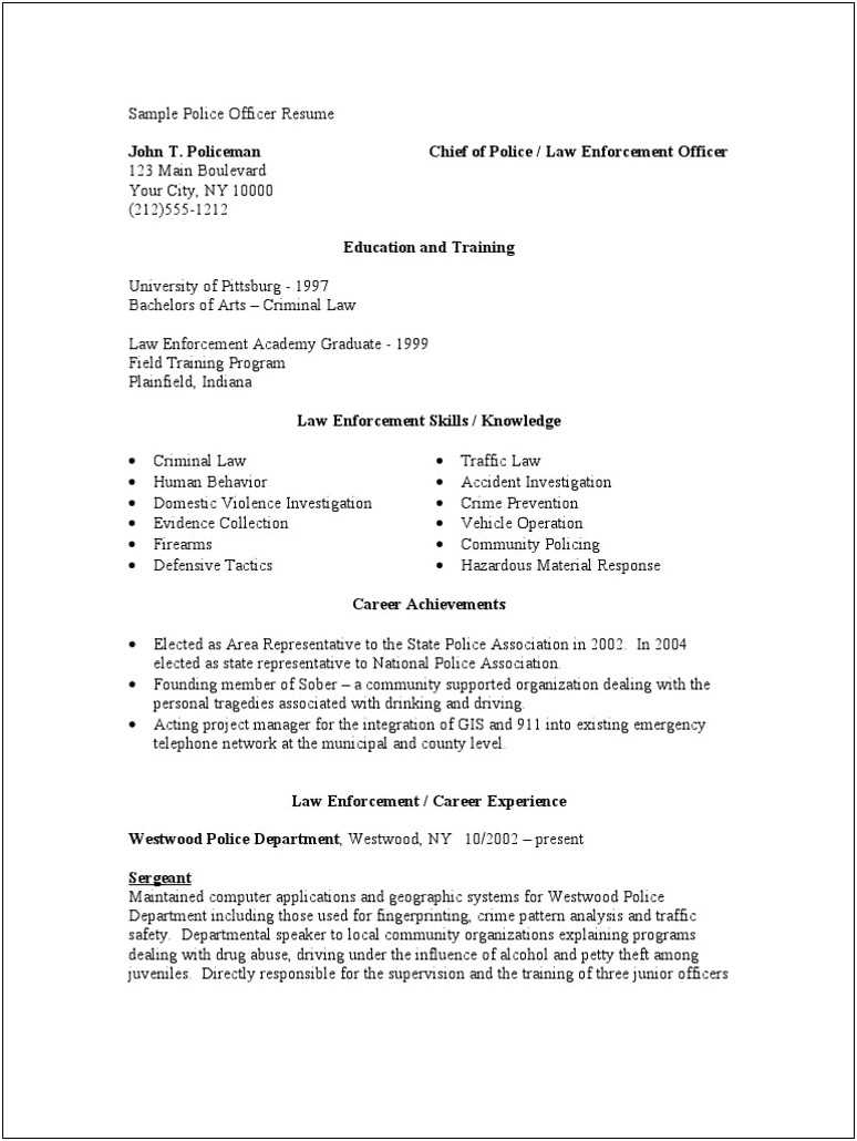 Skills And Abilities For A Resume Law Enforcement