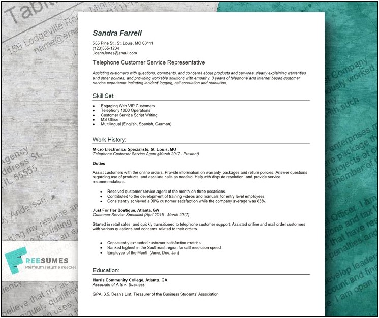 Skills And Abilities For Customer Service Resume