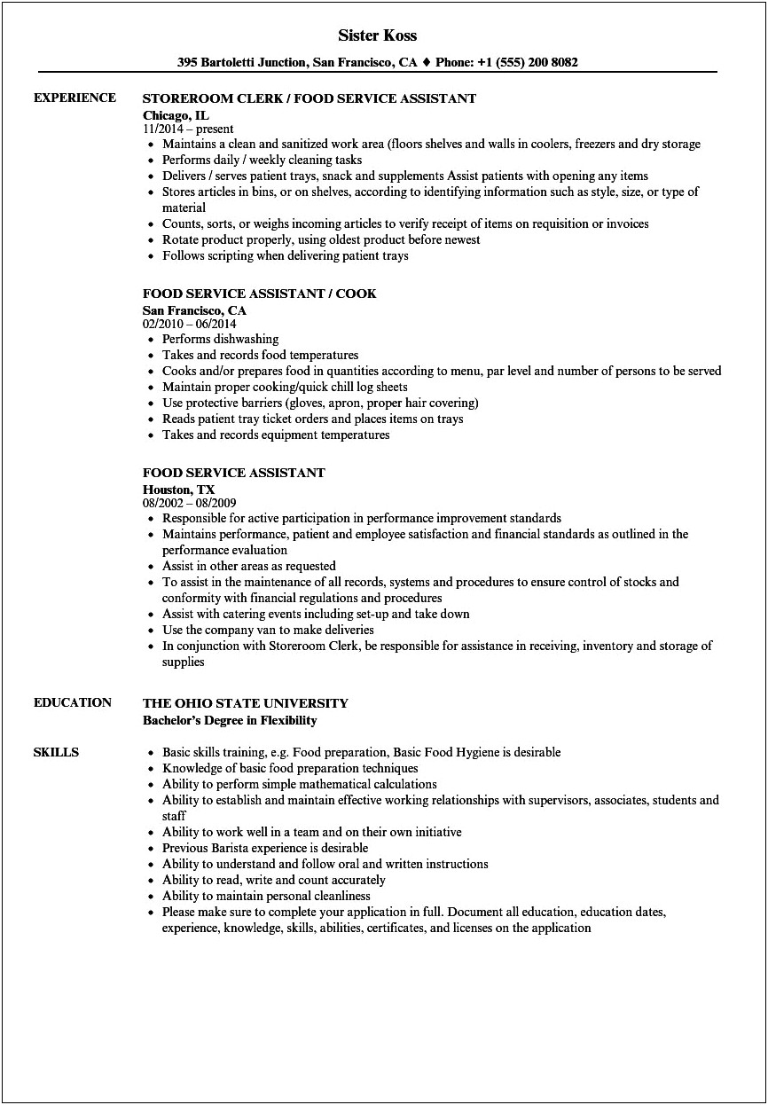 Skills And Abilities For Food Prep Resume Examples