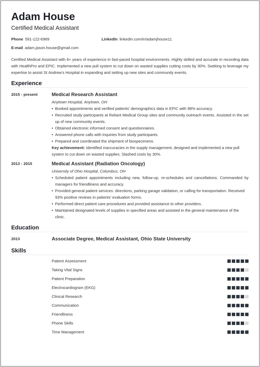 Skills And Abilities For Medical Office Assistant Resume