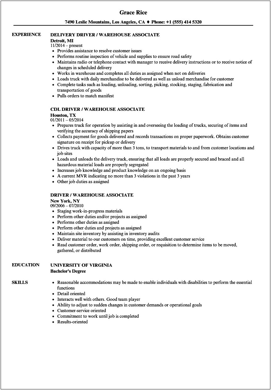 Skills And Abilities On Resume Warehouse