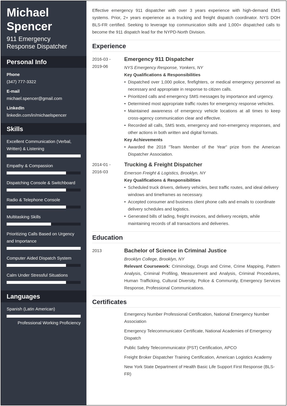 Skills Examples For A Resume Dispatcher