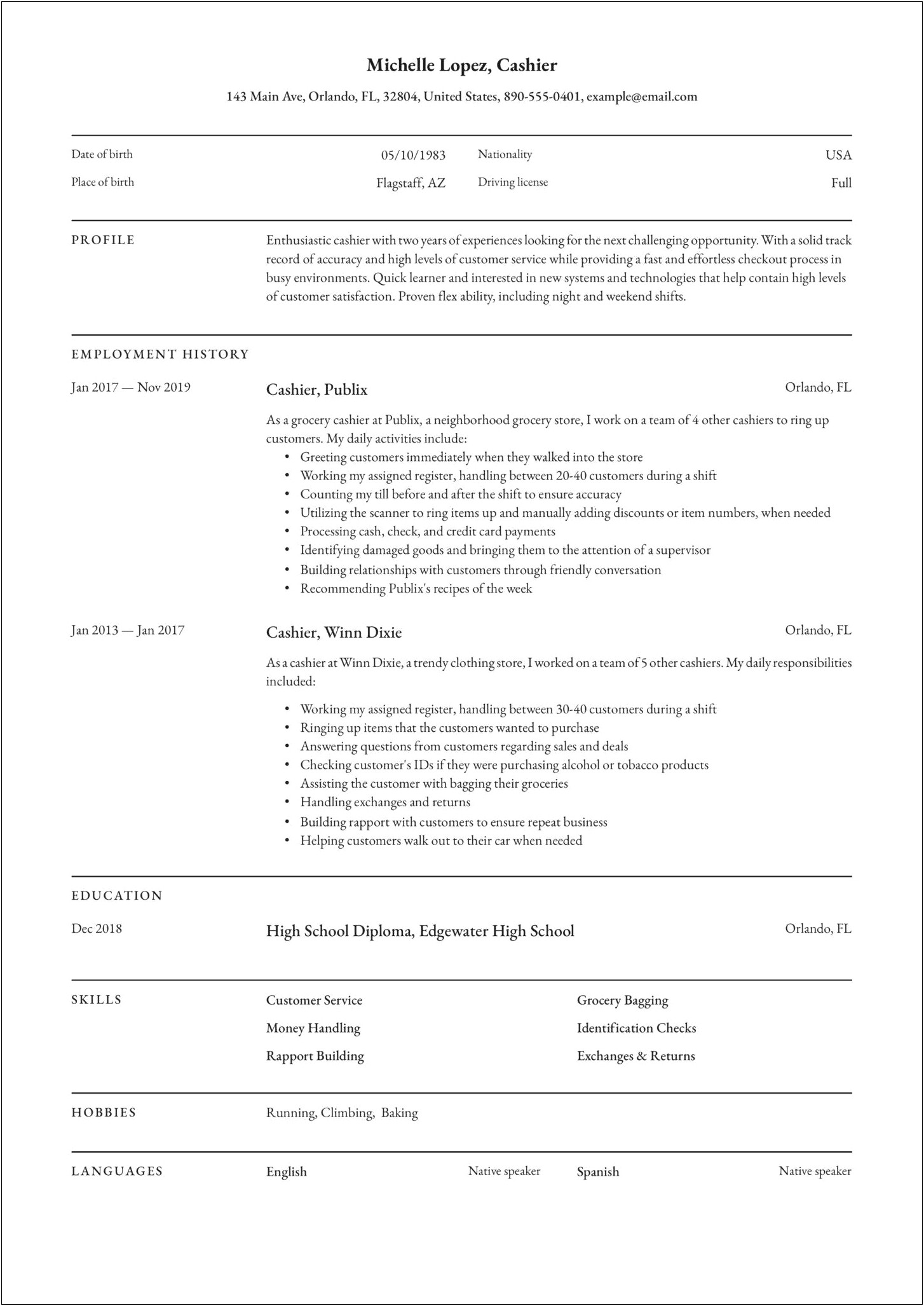Skills For A Cashier On A Resume