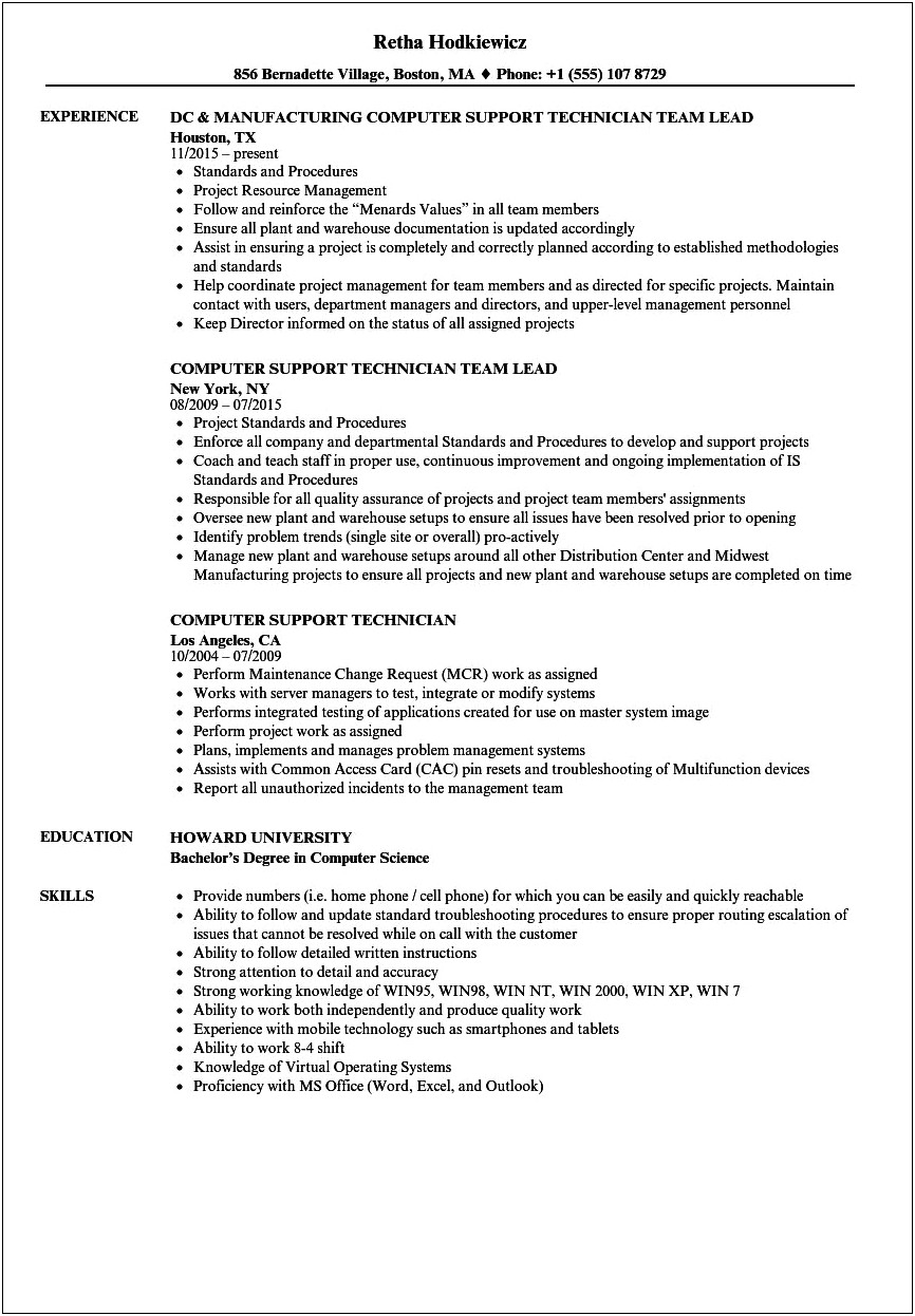 Skills For A Computer Technician For A Resume