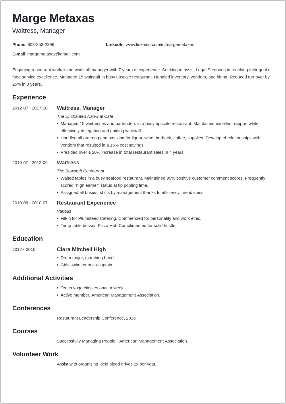Skills For A Resume For A Restaurant