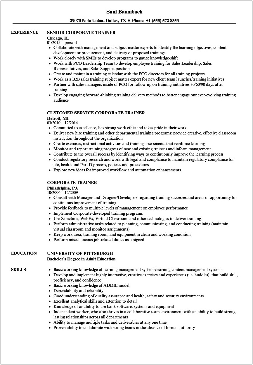 Skills For A Resume For A Training Position