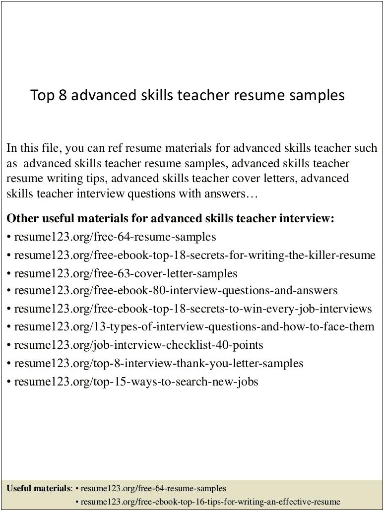 Skills For Resume As A Teacher