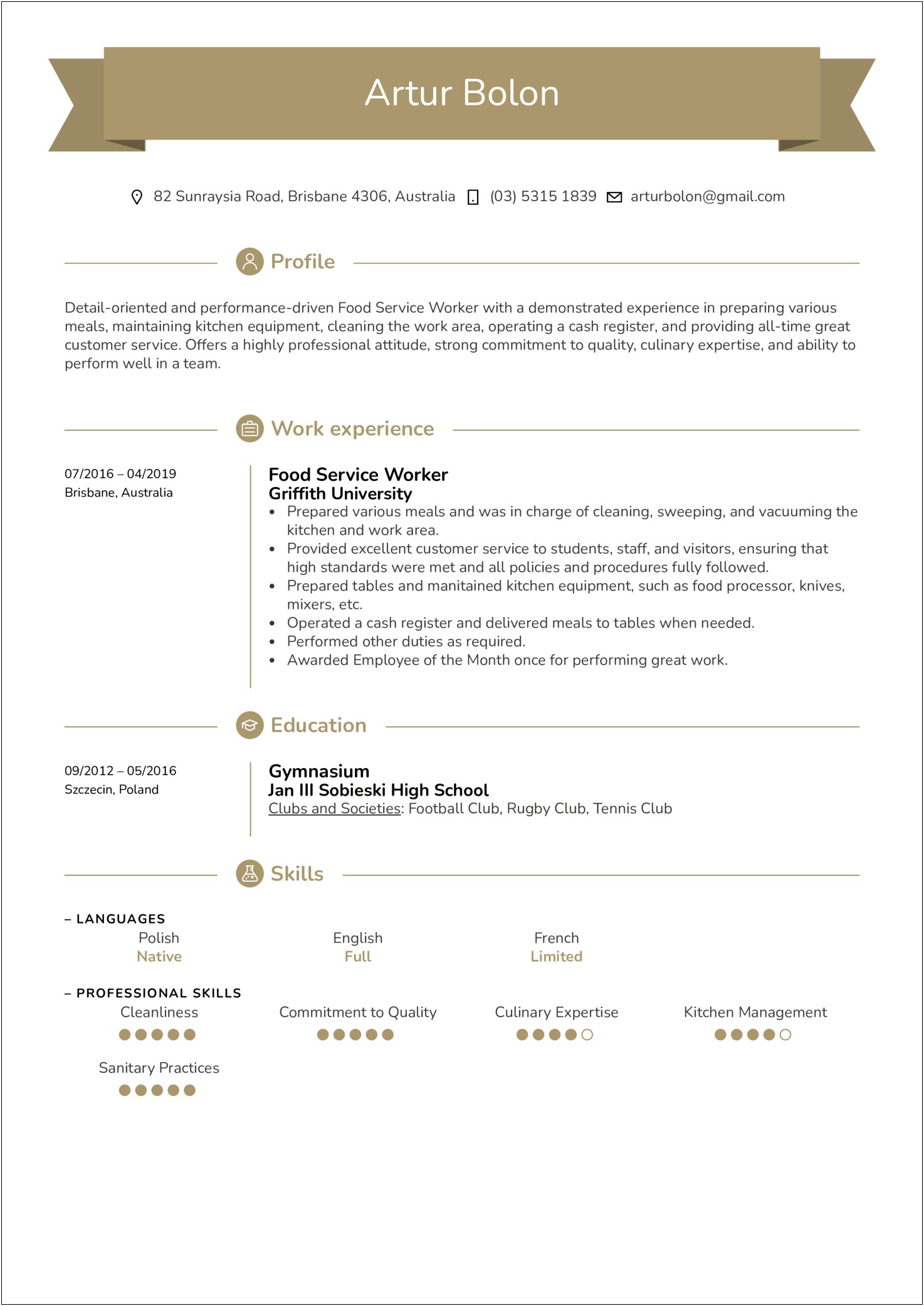Skills For Resume Examples For Food Service