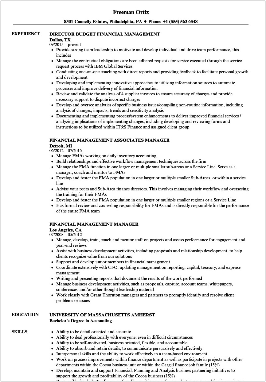 Skills For Resume For Working In Financial Management