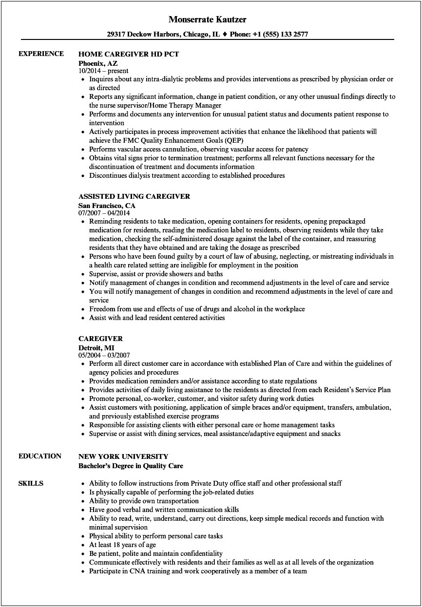 Skills For Special Need Caregiver Resume