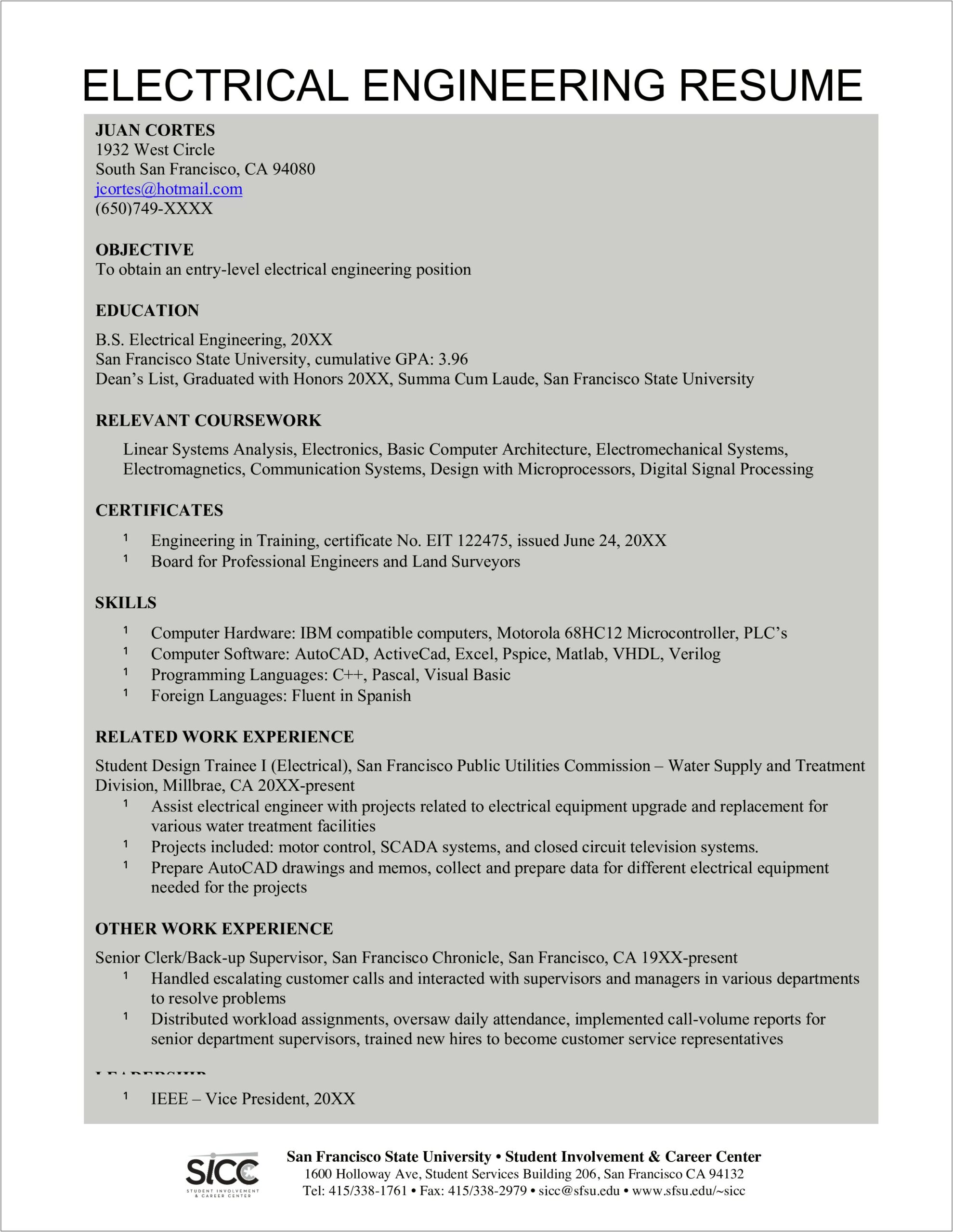 Skills In Resume For Electrical Engineer