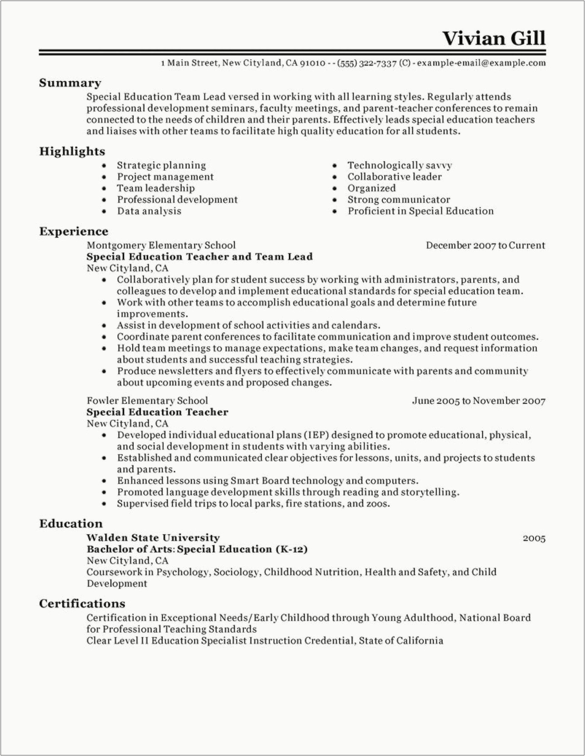 Skills In Special Needs For Resume