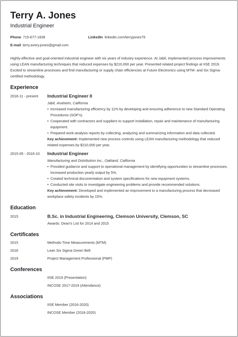 Skills Included In Industrial Engineering Resume