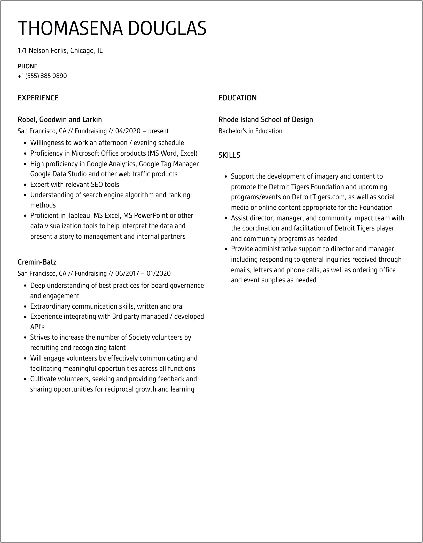 Skills Learned Asking For Donations Resume