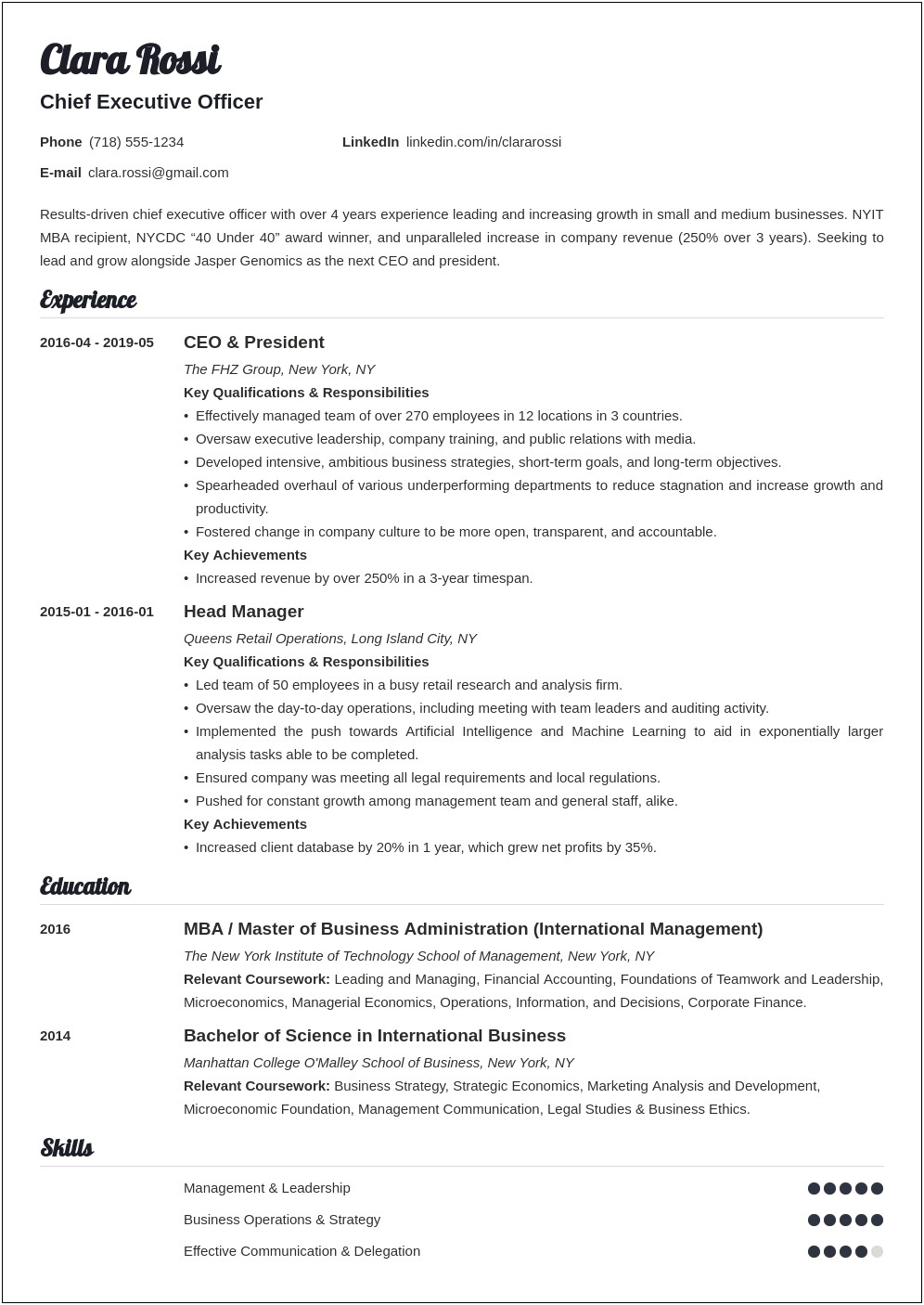 Skills Listed On A Ceo Resume
