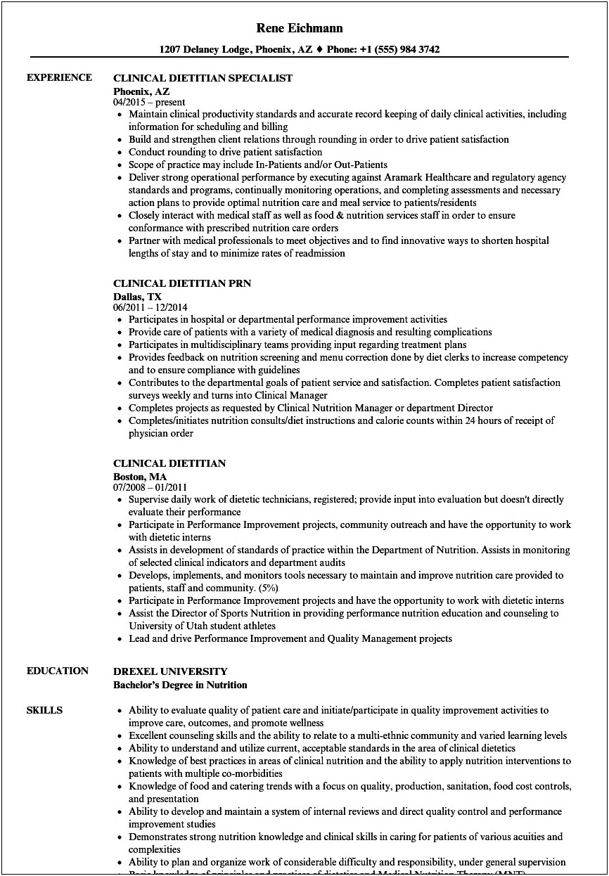 Skills Needed By A Nutritionist Resume
