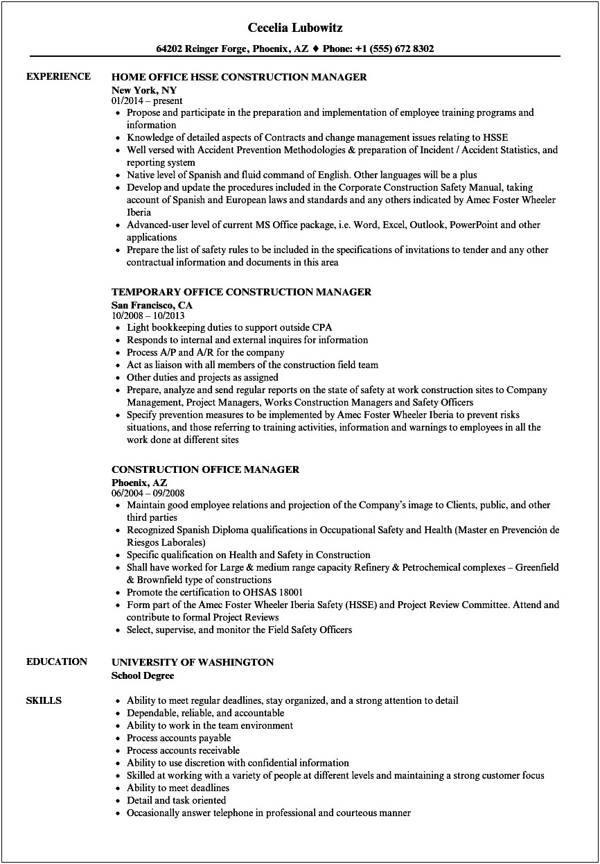 Skills Of A Construction Worker Resume