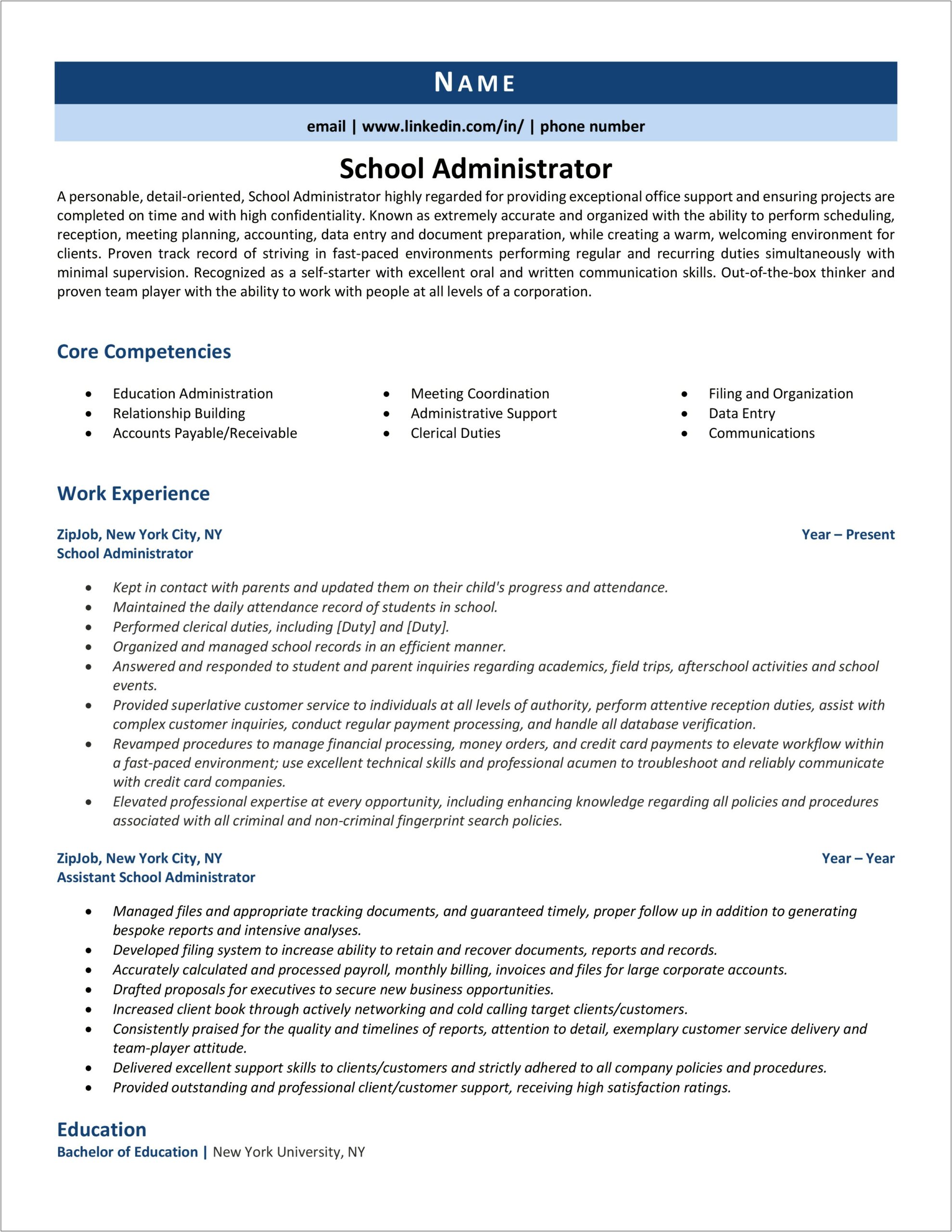 Skills Of An Effective School Administrator Resume Examples
