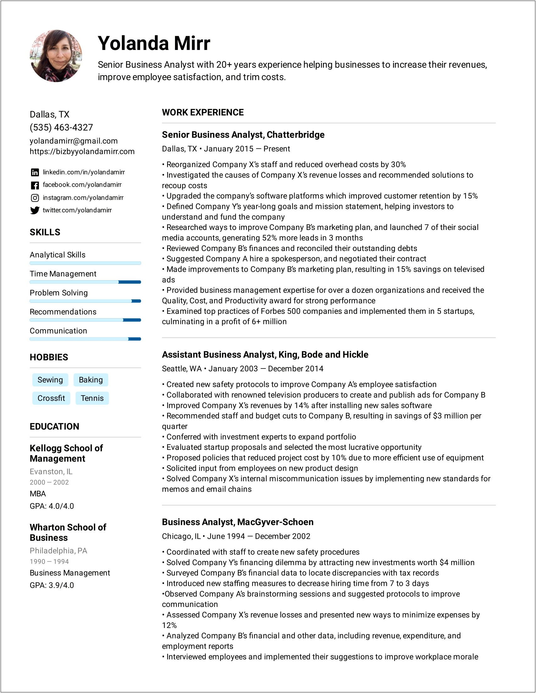 Skills Of Business Analyst In Resume