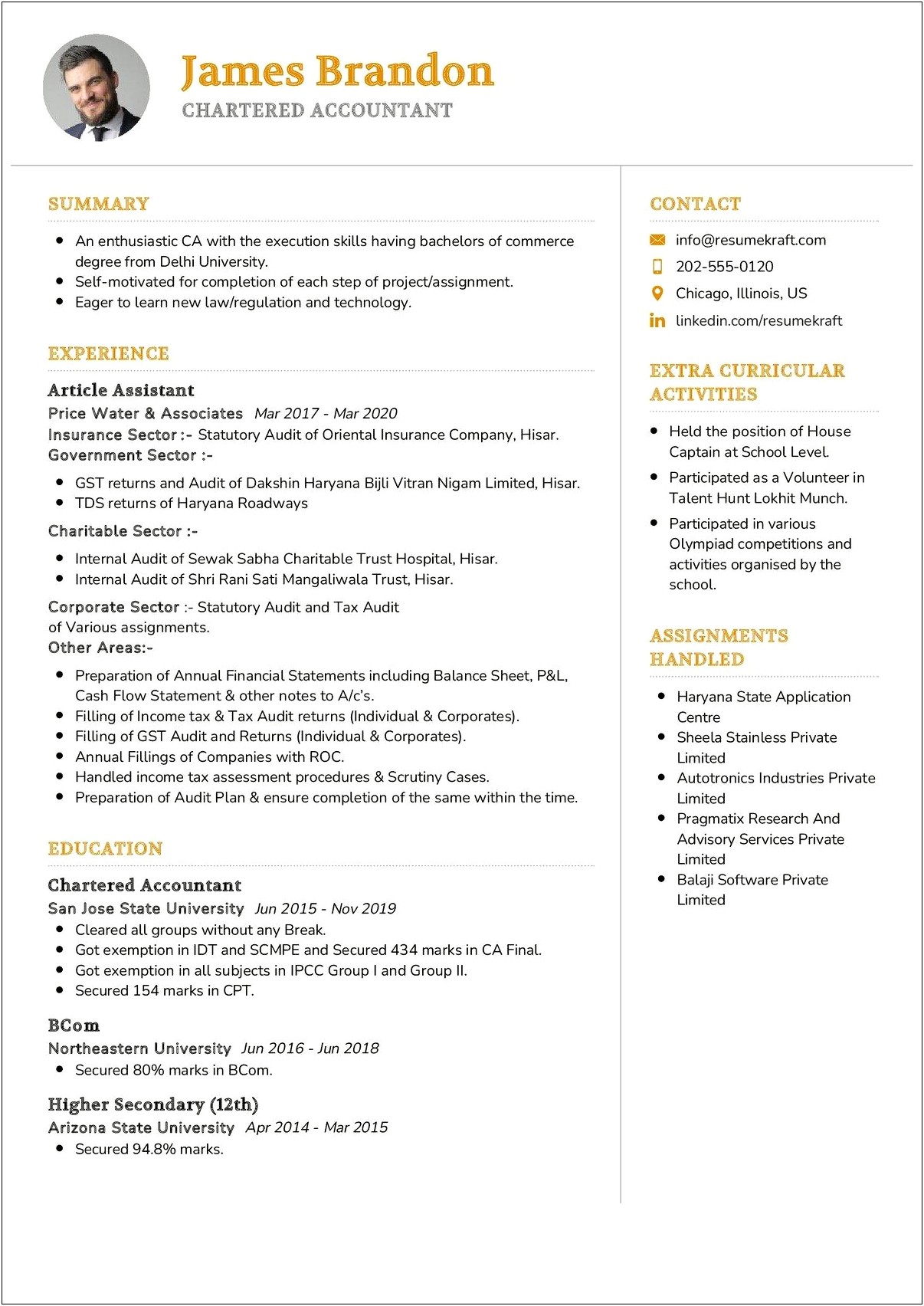 Skills Of Chartered Accountant In Resume
