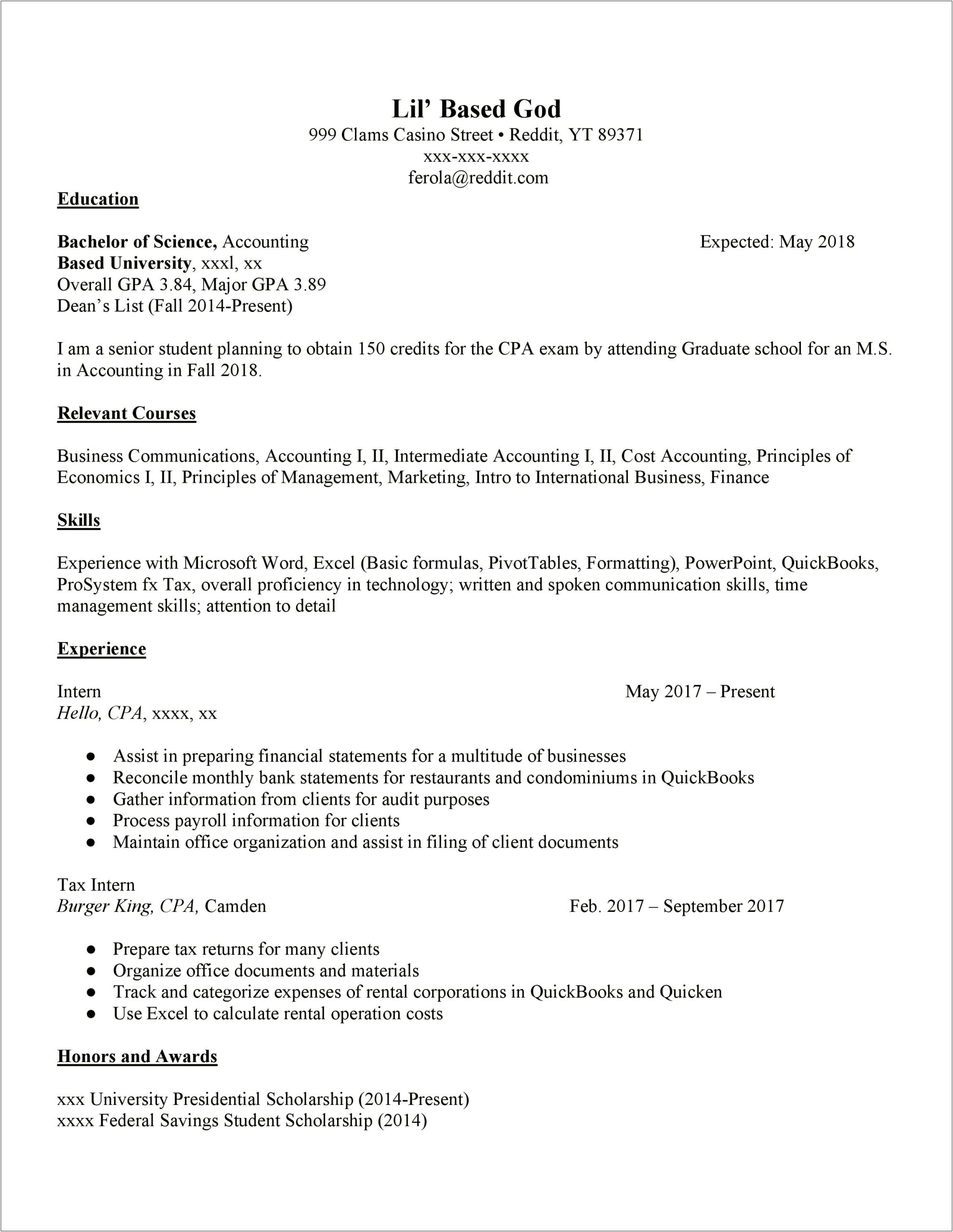 Skills Section Of Resume Accounting Reddit