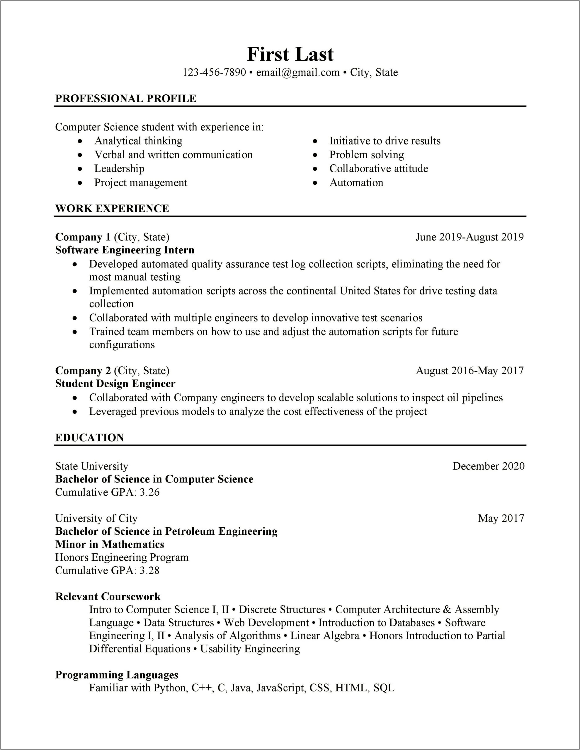 Skills Section Of Resume Computer Science Quora