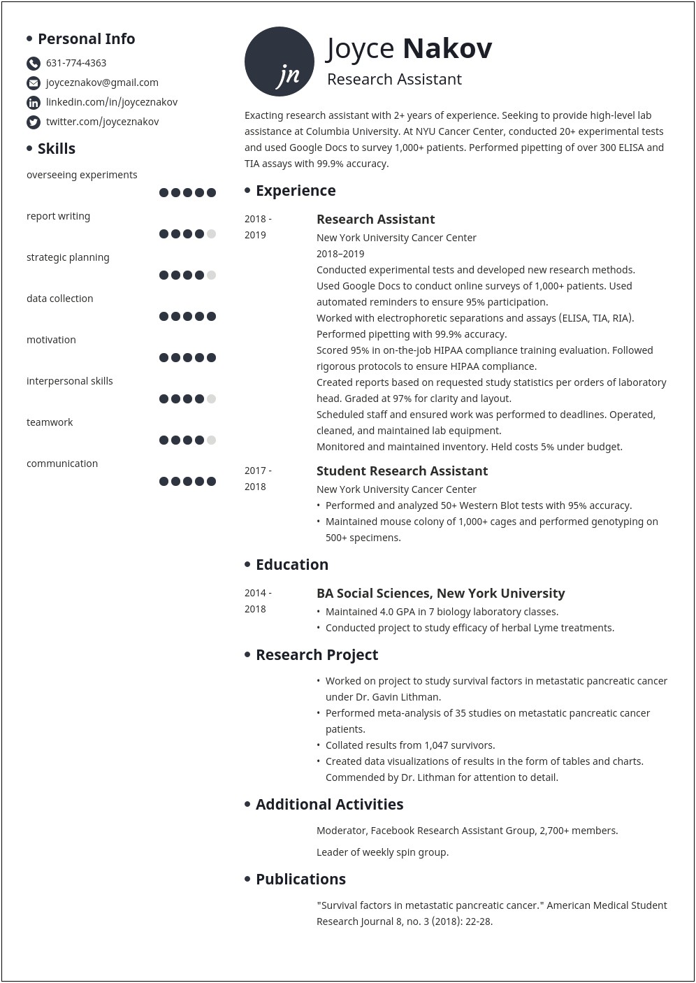 Skills Section Of Resume Examples For Research Assistant