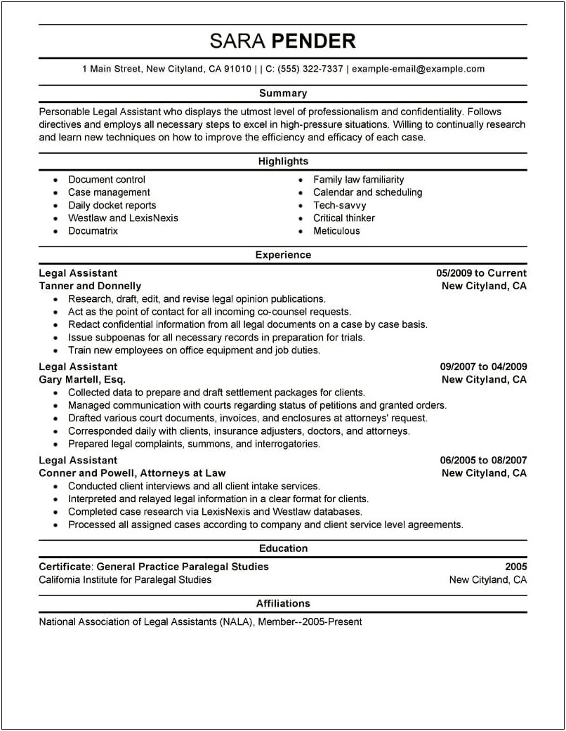 Skills Section Of Resume Legal Assistant