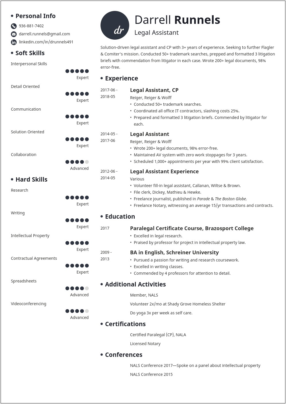 Skills Summary For Legal Assistant Resume