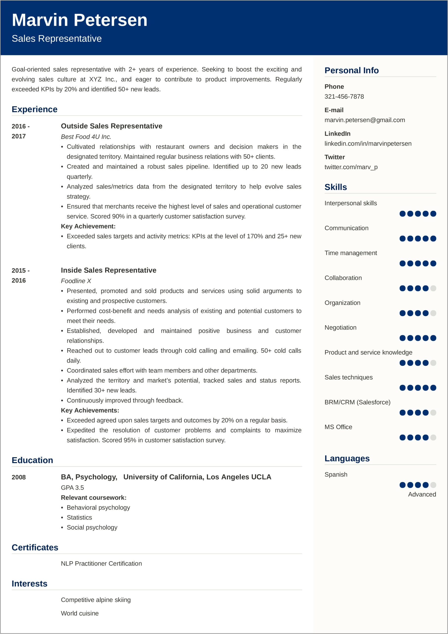 Skills To Include On Resume For Salesperson