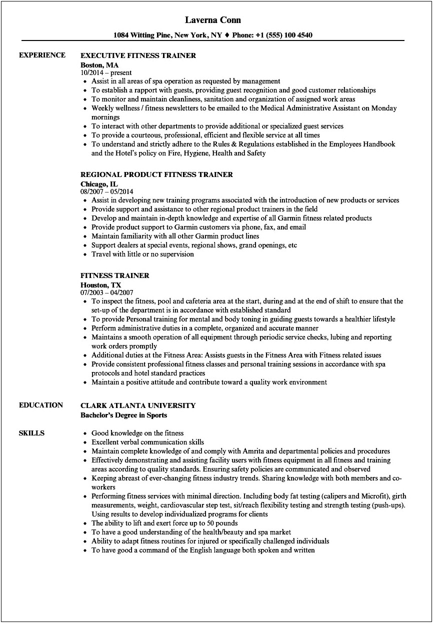Skills To List On A Personal Trainer Resume