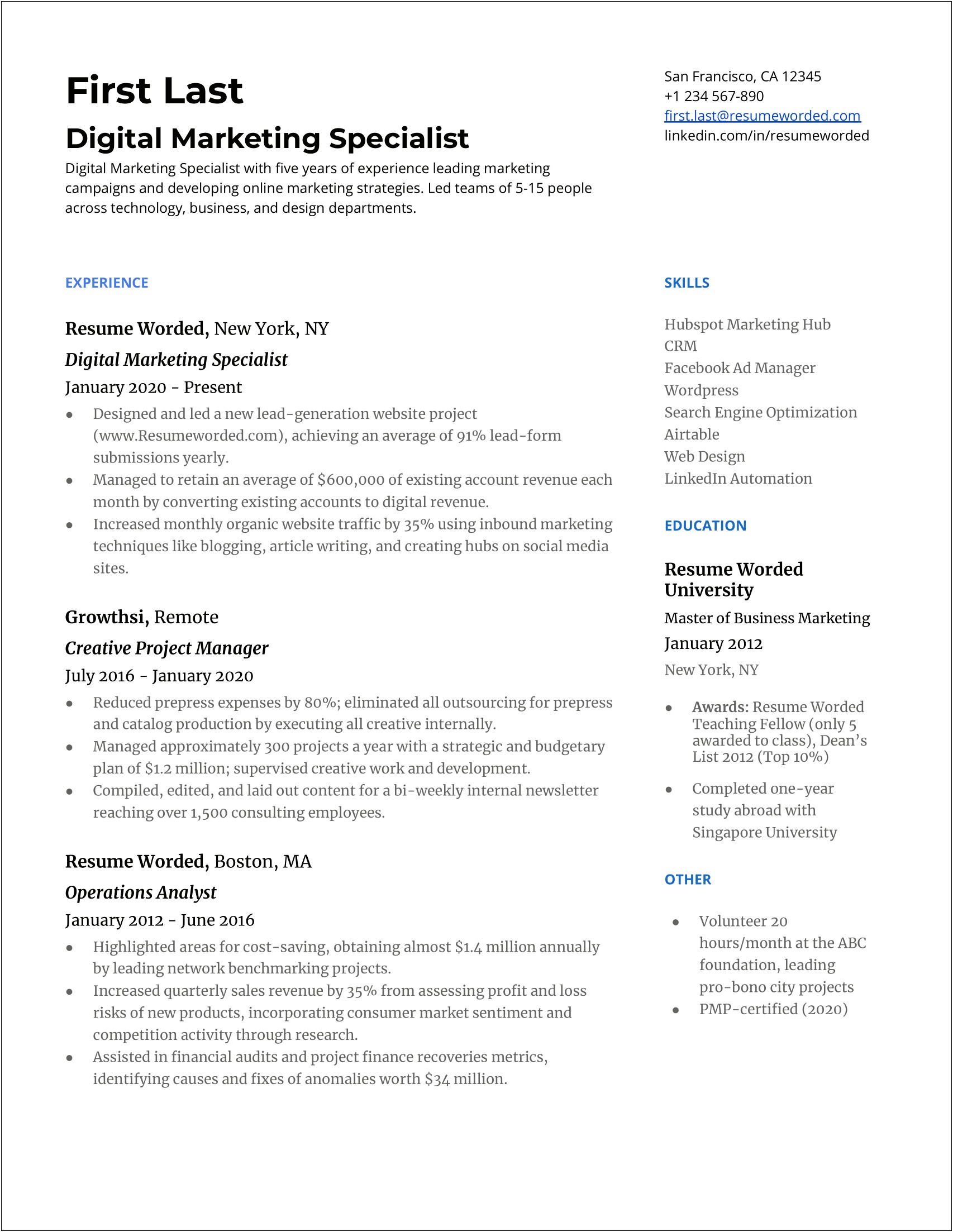 Skills To List On A Resume For Marketing