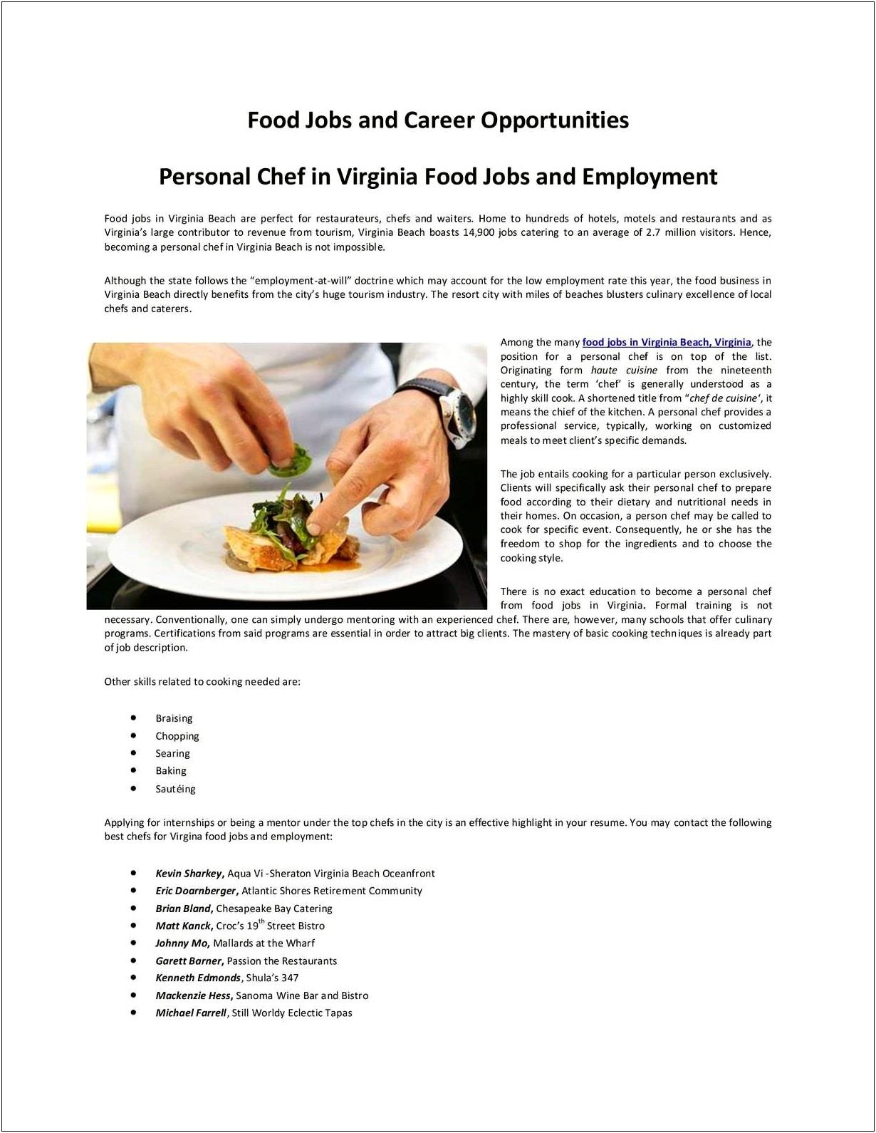 Skills To List On Resume For Culinary