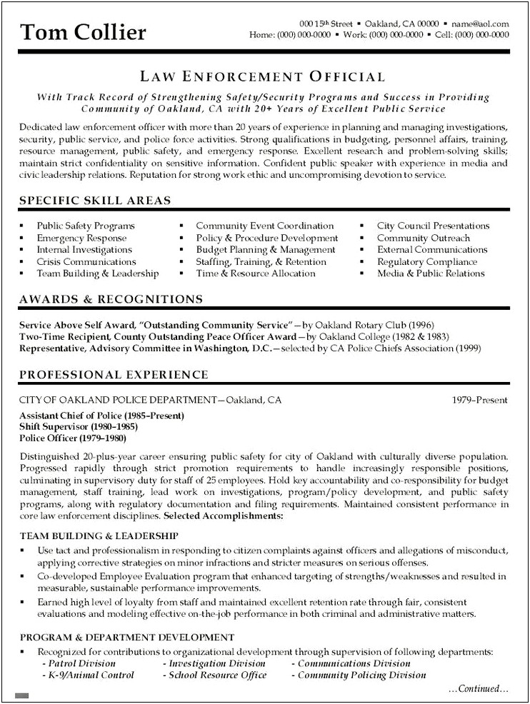 Skills To List On Resume For Law Enforcement